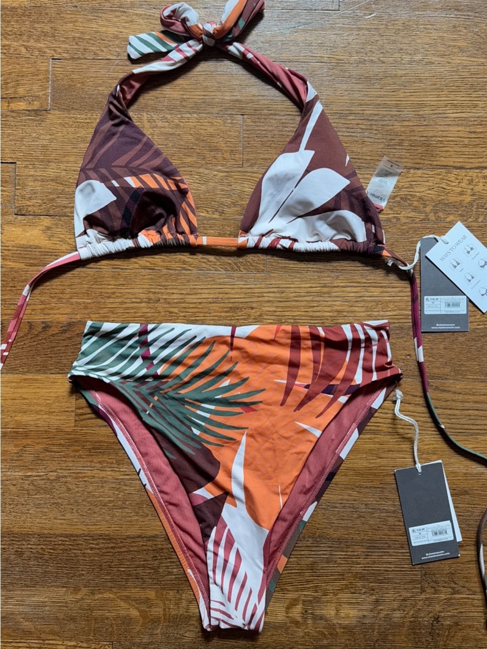 Vitamin A Rust Multi Tropical Tie-Halter Bikini NWT